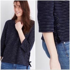 Madewell Blue Striped Side-Lace Top size Large